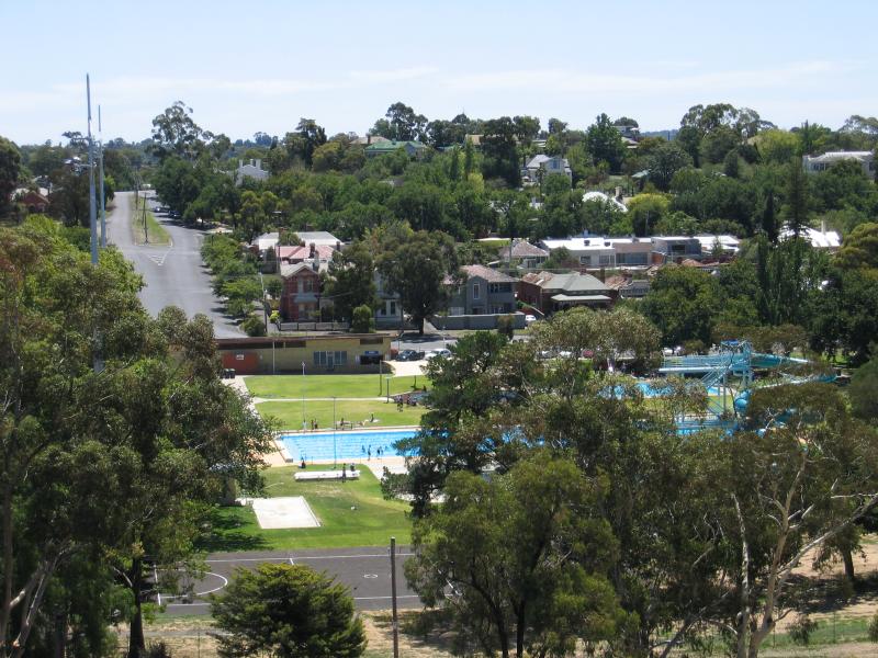 Bendigo - Poppet Head lookout, Rosalind Park: View north towards pool
