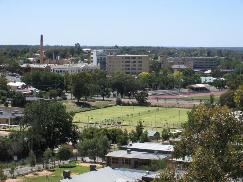 Bendigo - Poppet Head lookout, Rosalind Park: View north-east towards tennis courts and Tom Flood Sports Centre