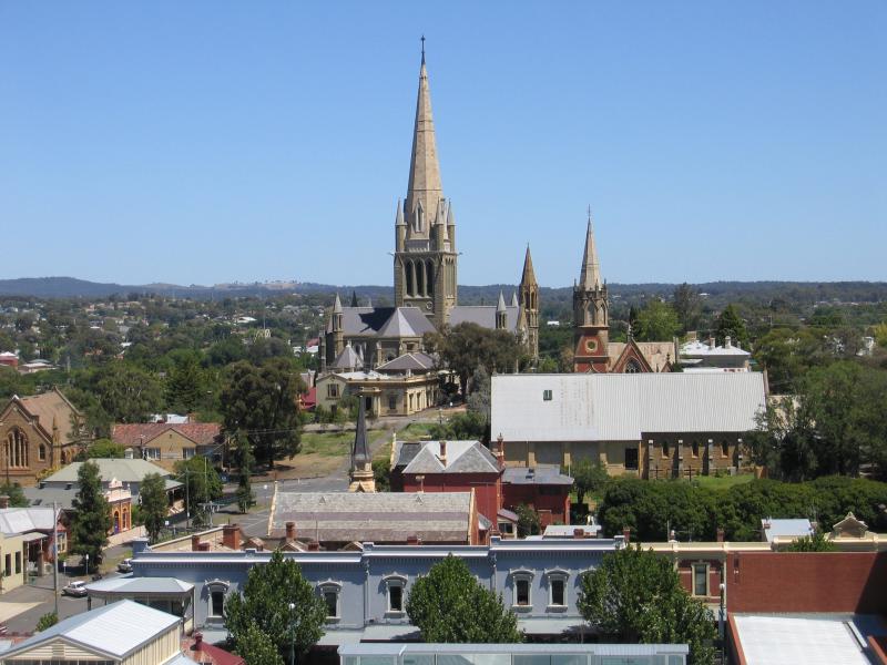 Bendigo - Poppet Head lookout, Rosalind Park: View south-west towards Sacred Heart Cathedral