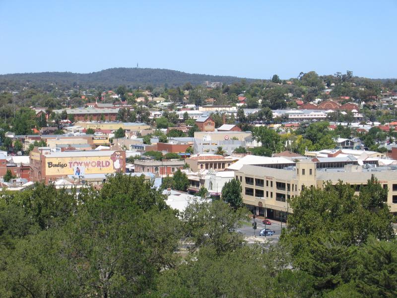 Bendigo - Poppet Head lookout, Rosalind Park: View south towards Mitchell St at Pall Mall