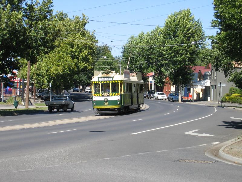 Bendigo - High Street: Tram, view south-west along High St at Wattle St