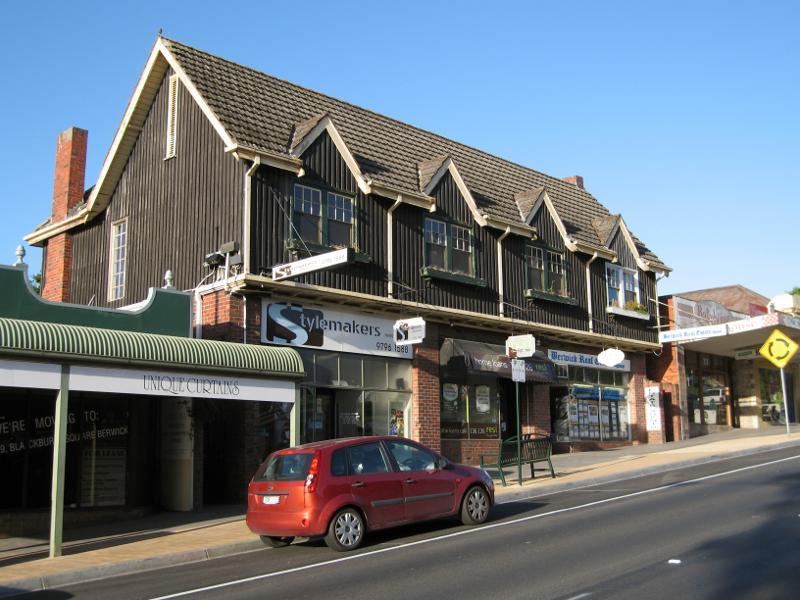 Berwick - Commercial centre and shops, High Street: Tudor-style shop fronts, north side of High St west of Wheeler St