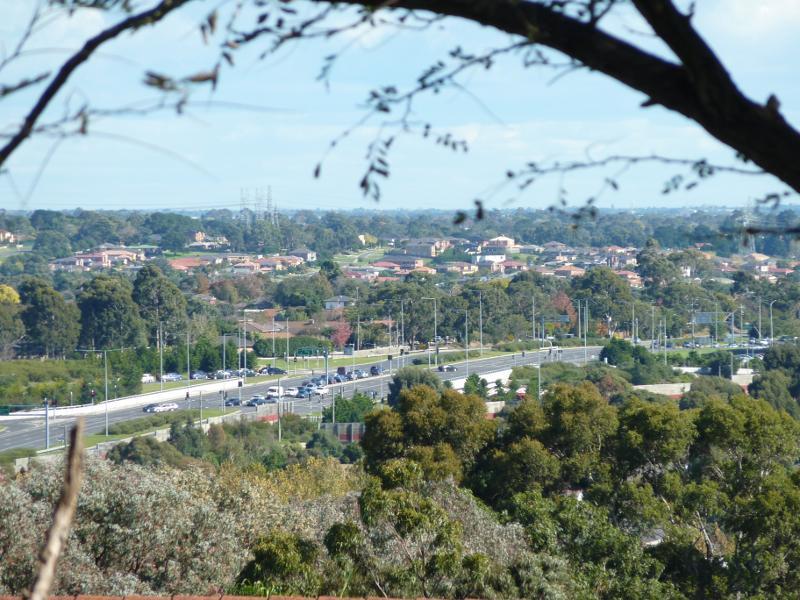 Berwick - Wilson Botanic Park: View south-west towards Princes Hwy and Monash Fwy from path near playground