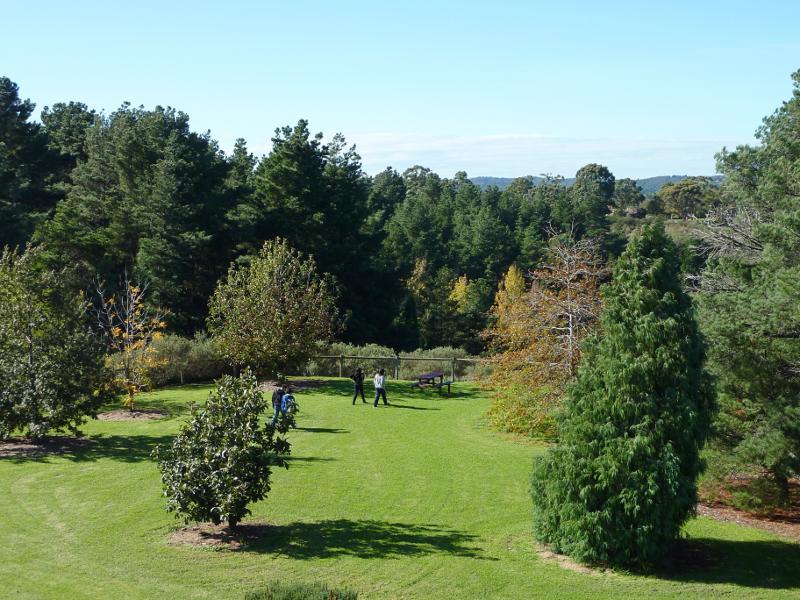 Berwick - Wilson Botanic Park: Easterly view across lawns from Hoo Hoo lookout tower