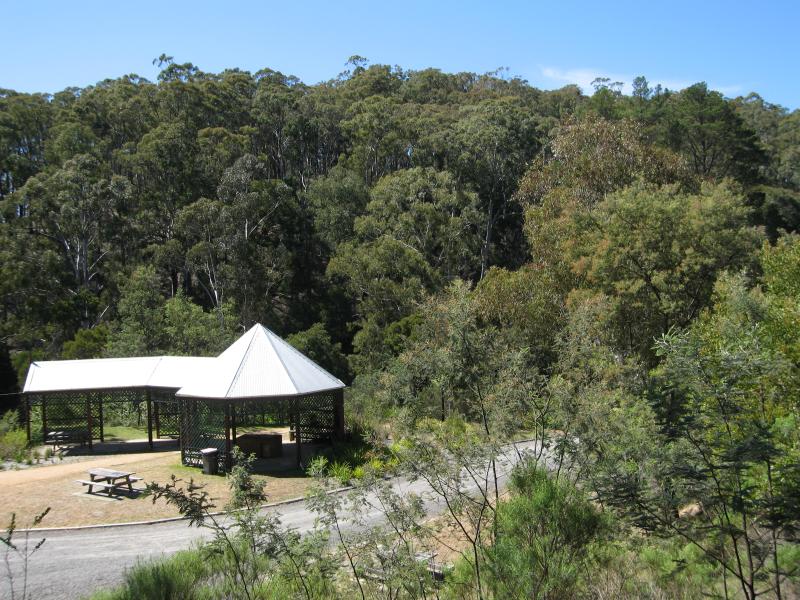 Blackwood - Mineral Springs Reserve at Lerderderg River, Golden Point Road: BBQ and picnic shelters at reserve