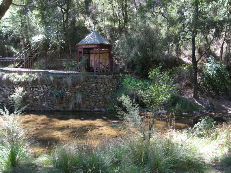 Blackwood - Mineral Springs Reserve at Lerderderg River, Golden Point Road: Mineral spring on other side of river