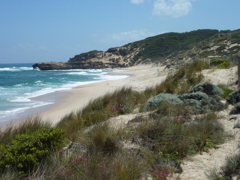 Blairgowrie - Koonya Ocean Beach, off southern end of Hughes Road: View north-west along foreshore towards The Dogs Head