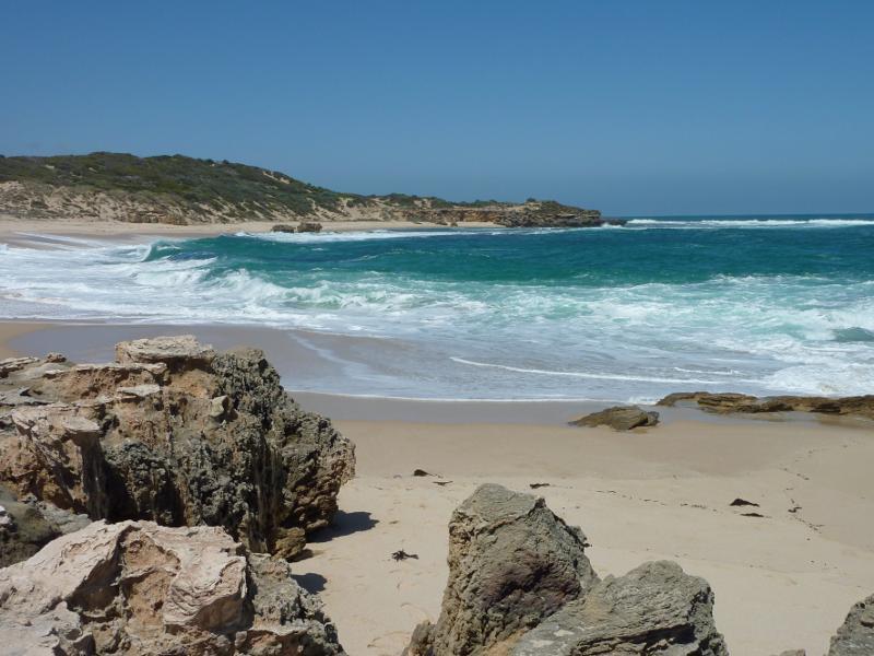 Blairgowrie - Koonya Ocean Beach, off southern end of Hughes Road: View south-east across beach towards Pelly Point