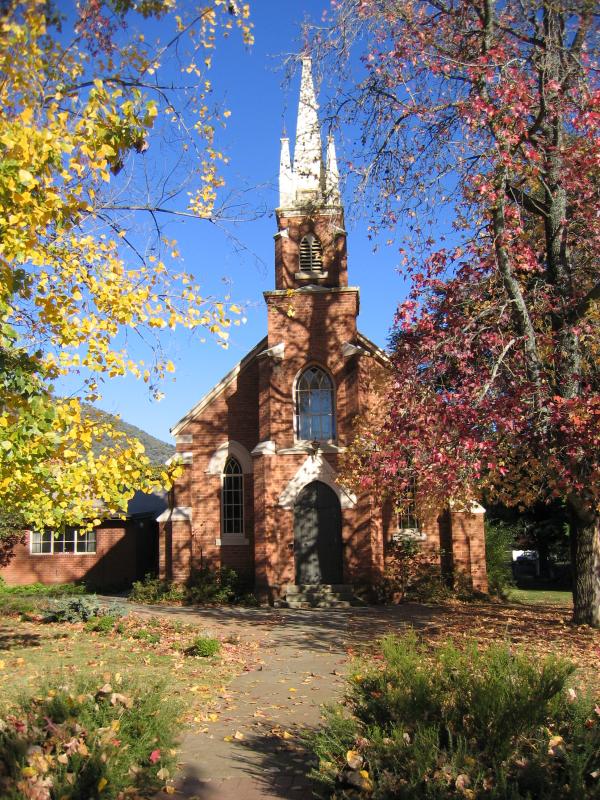 Bright - Commercial centre and shops, Ireland Street and Anderson Street: Uniting Church, Ireland St at Burke St