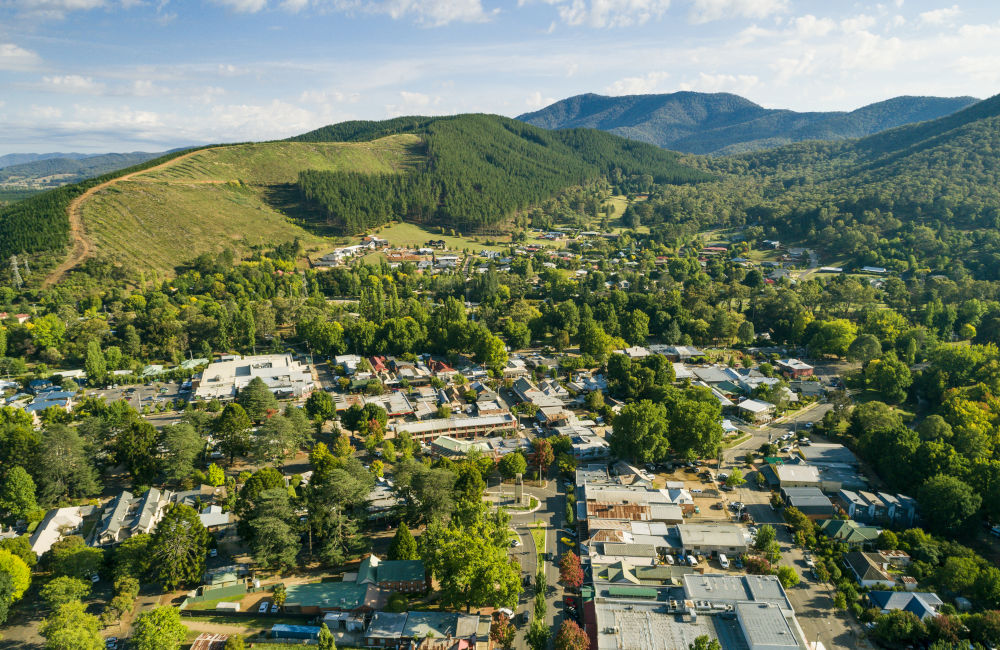 Bright - Aerial view of town centre, looking north