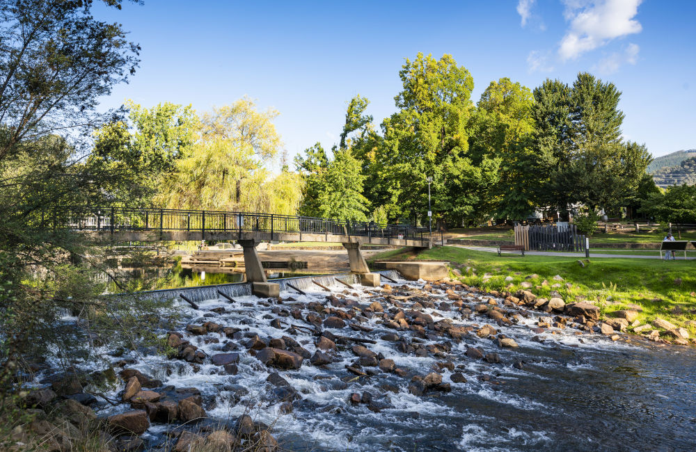 Bright - Ovens River in Centenary Park at footbridge