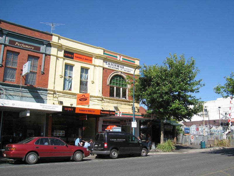 Brighton - Shops along Church Street: Shops along north side of Church St near railway crossing