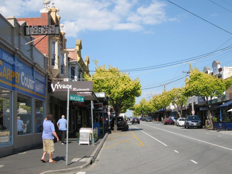 Brighton - Shops along Bay Street: View east along Bay St at Warleigh Gv