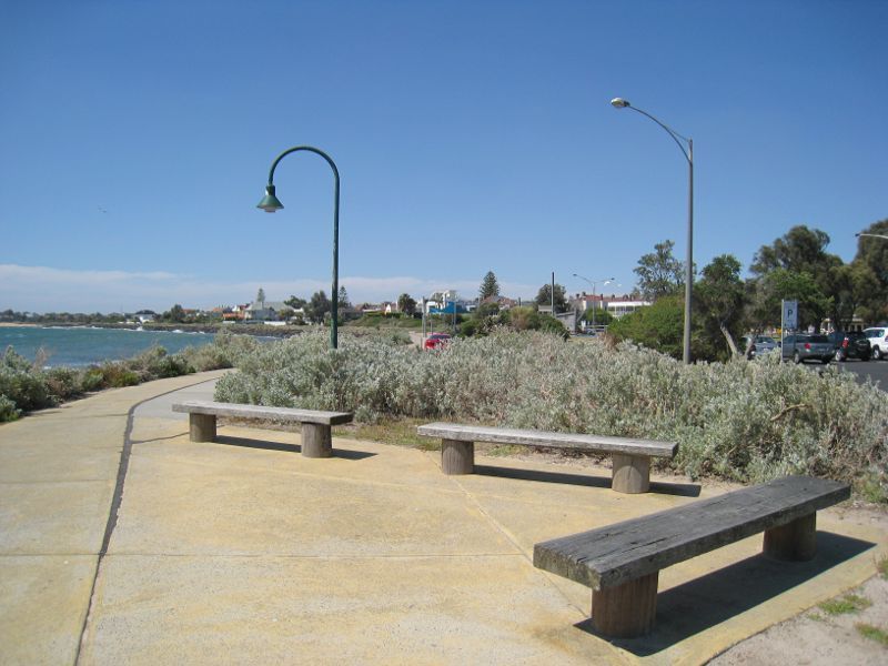 Brighton - Foreshore and beach at end of North Road: View north along coast near boat ramp