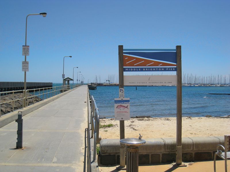 Brighton - Middle Brighton Pier and Royal Brighton Yacht Club Marina: View along pier from entrance