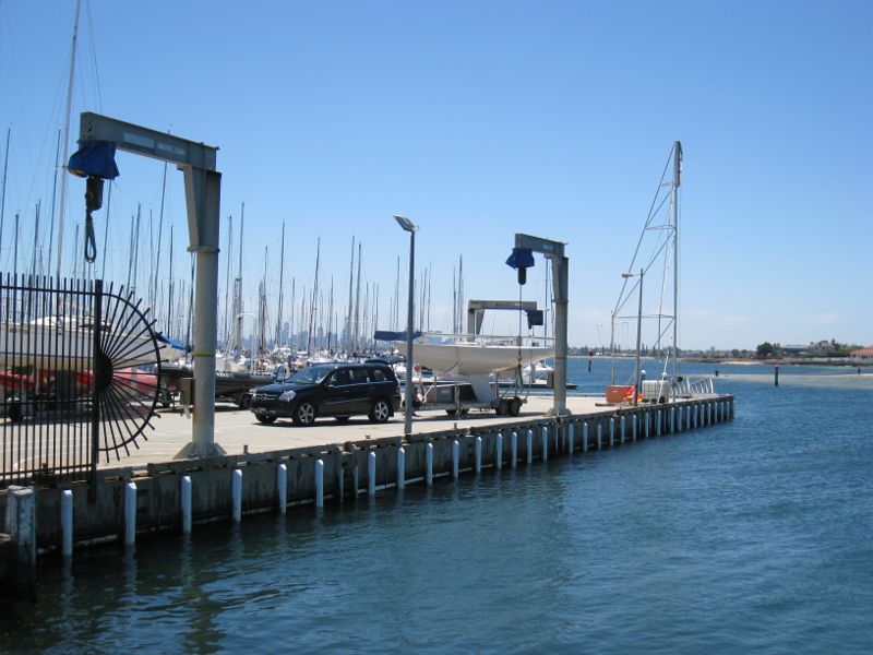 Brighton - Middle Brighton Pier and Royal Brighton Yacht Club Marina - View of marina hardstand from pier