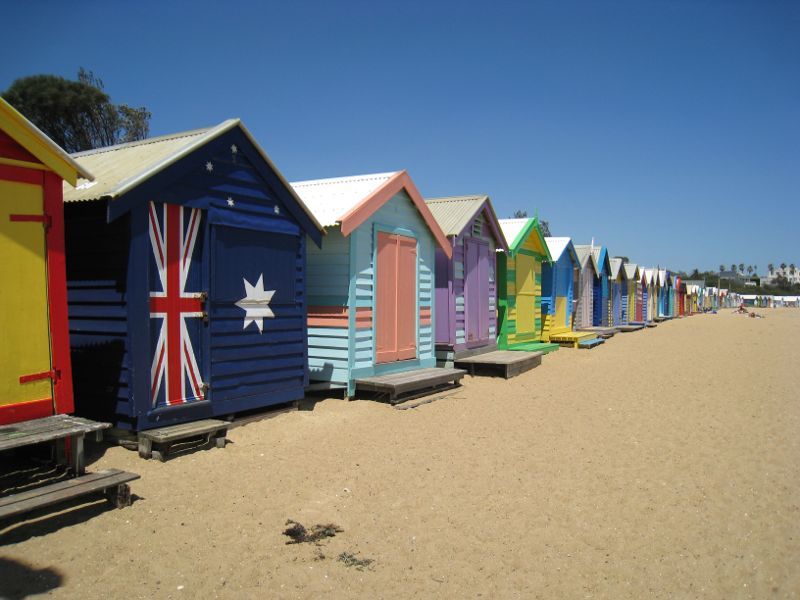 Brighton - Beach, coastline and bathing boxes at Dendy Street Beach: Bathing boxes
