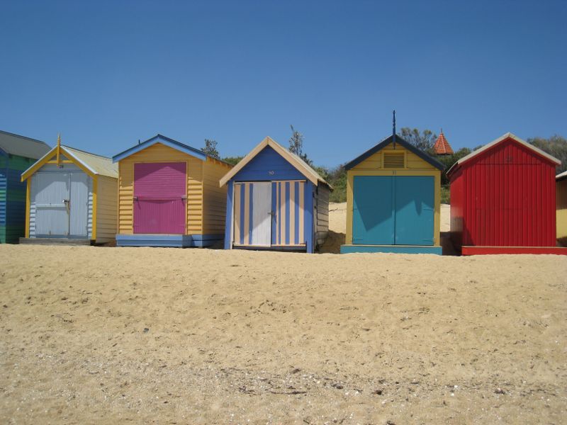 Brighton - Beach, coastline and bathing boxes at Dendy Street Beach: Bathing boxes