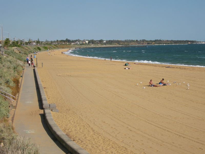 Brighton - Beach and coastline between Green Point and South Road: View south-east along beach