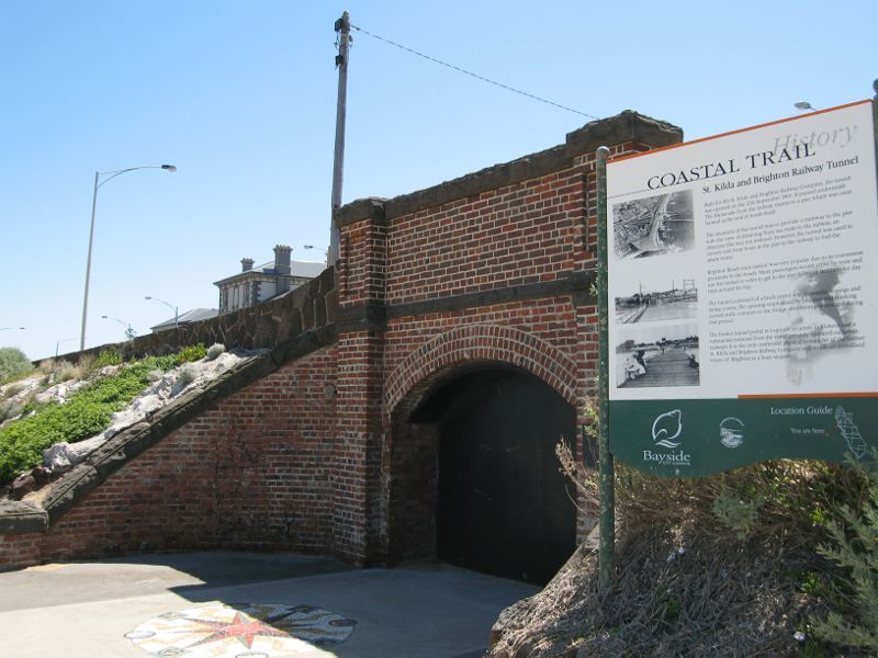 Brighton - Beach and coastline between Green Point and South Road: Old Brighton railway tunnel on coastal path opposite South Rd