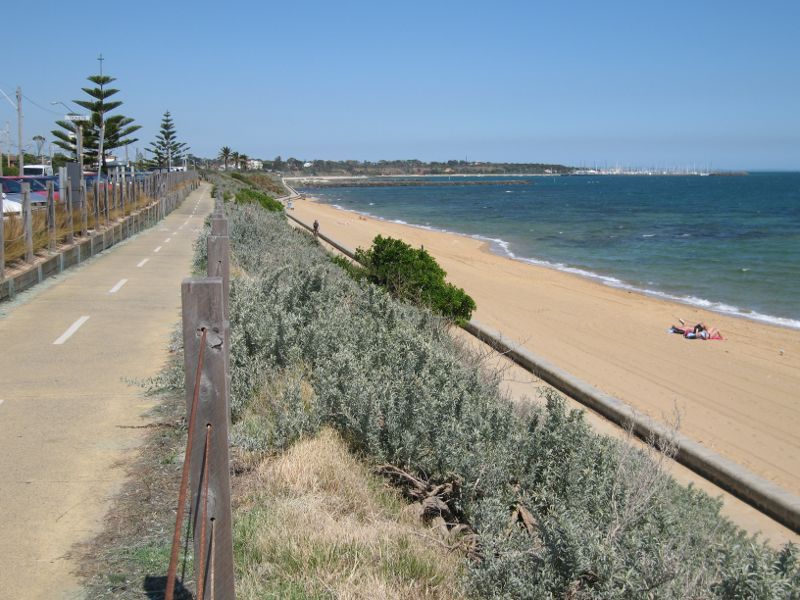 Brighton - Beach and coastline between South Road and New Street: View south-east along path above beach