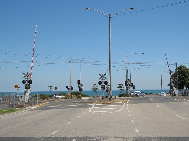 Brighton - South Road: View west along South Rd towards railway crossing and Beach St