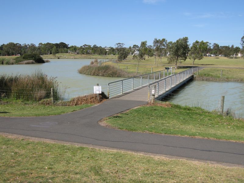 Brighton - Elsternwick Park, Bent Avenue: Footbridge across lake to oval