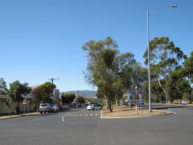 Broadford - Commercial centre and shops, High Street: View north-east along High St at Hamilton St