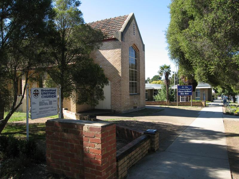 Broadford - Commercial centre and shops, High Street: Uniting Church, High St between Powlett St and Murchison St