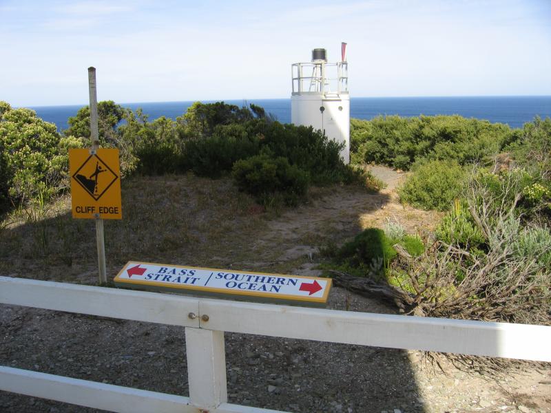 Cape Otway - Cape Otway Lightstation: View of automatic light beacon at the base of the lighthouse, marking the junction of the Southern Ocean and Bass Strait