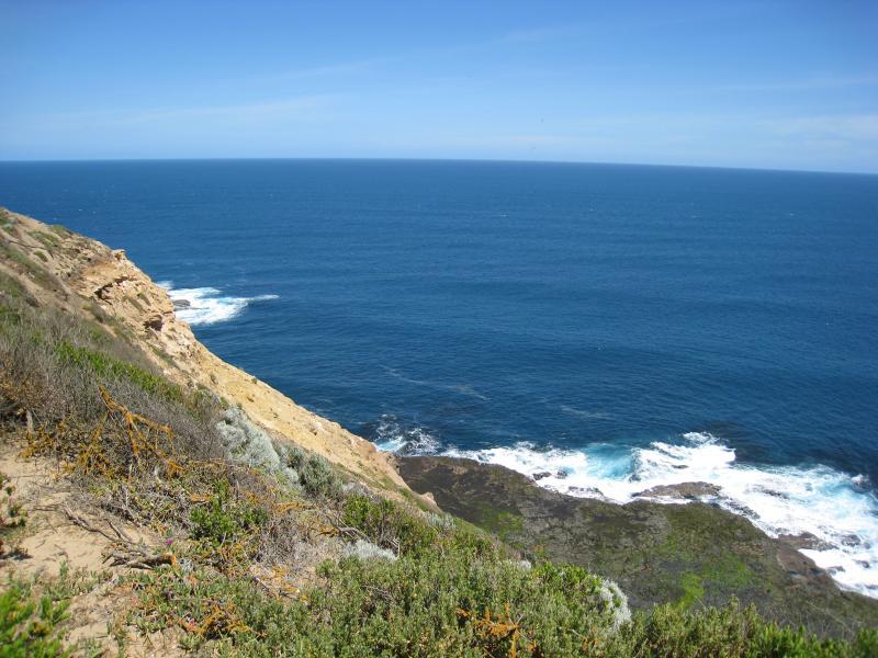 Cape Schanck - Cape Schanck Lighthouse Reserve, end of Cape Schanck Road: View south-west along coast from lookout near museum