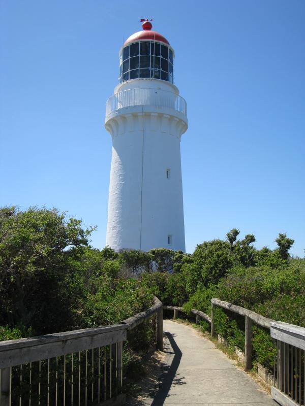 Cape Schanck - Cape Schanck Lighthouse Reserve, end of Cape Schanck Road: View of lighthouse from lookout at base