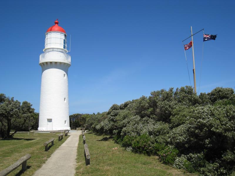 Cape Schanck - Cape Schanck Lighthouse Reserve, end of Cape Schanck Road: Lighthouse and flag pole