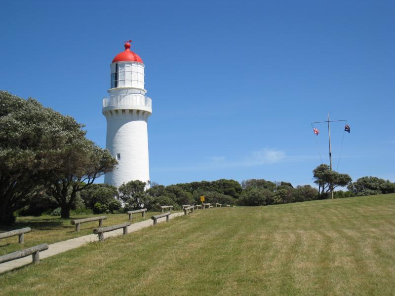 Cape Schanck - Cape Schanck Lighthouse Reserve, end of Cape Schanck Road: Lighthouse and flag pole