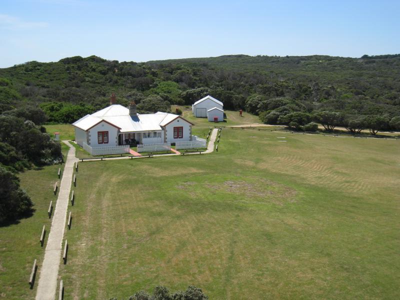 Cape Schanck - Cape Schanck Lighthouse Reserve, end of Cape Schanck Road: From top of lighthouse, view north towards museum