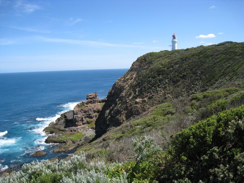 Cape Schanck - Walking tracks and lookouts around car park at end of Cape Schanck Road: View north-west to lighthouse from walking track