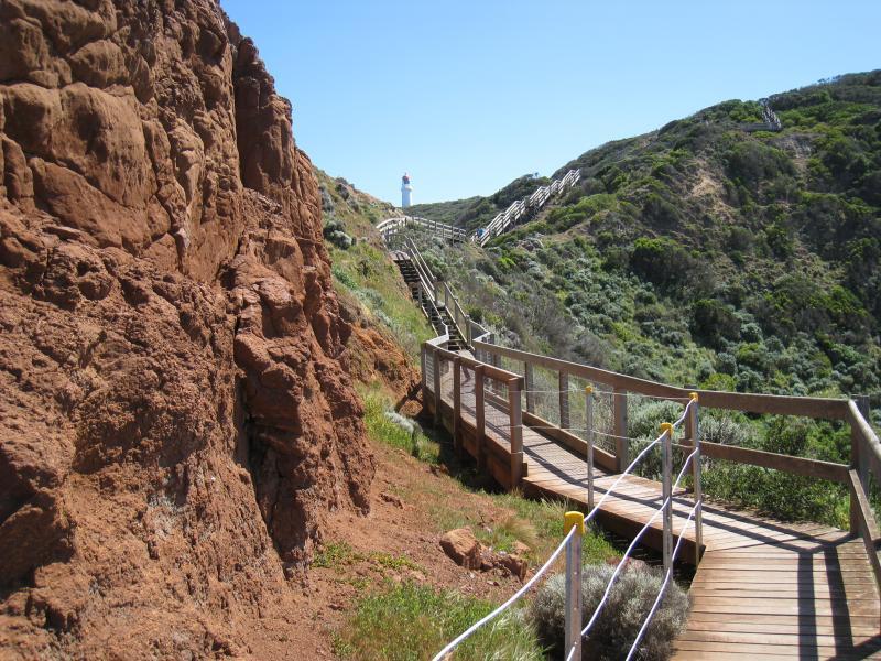 Cape Schanck - Cape Schanck Boardwalk: View north-west up boardwalk towards lighthouse