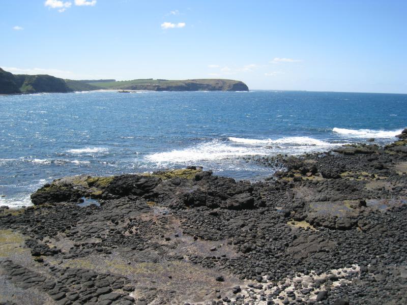 Cape Schanck - Cape Schanck Boardwalk: View east across Bushrangers Bay from coast at end of boardwalk
