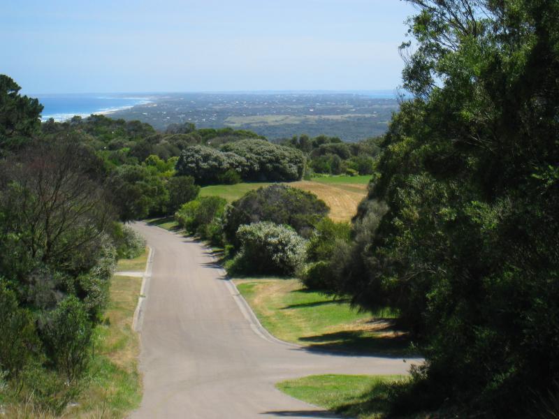 Cape Schanck - Cape Schanck Resort & Golf Course, Trent Jones Drive: View north-west along Trent Jones Dr near maintenance complex