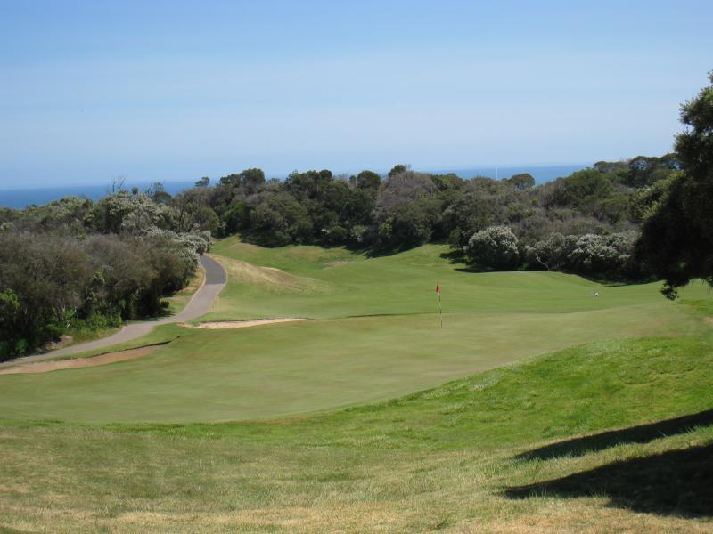 Cape Schanck - Cape Schanck Resort & Golf Course, Trent Jones Drive: Golf course greens and hole near Moonah Dr