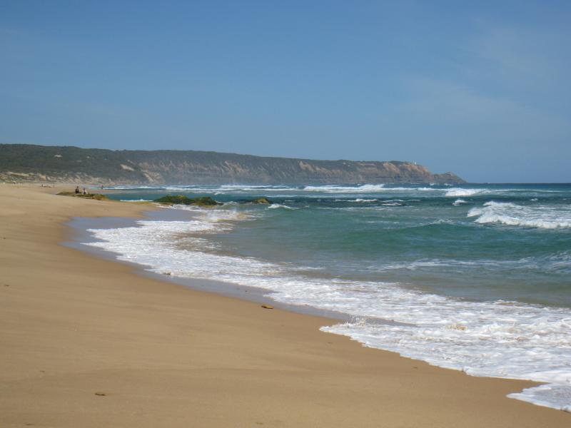 Cape Schanck - Gunnamatta Beach, section where Truemans Road meets the coast: View south-east along beach towards Cape Schanck