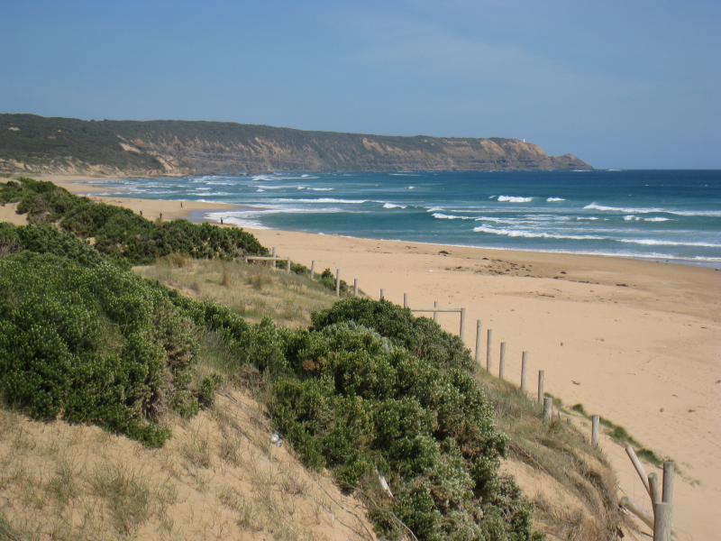 Cape Schanck - Gunnamatta Beach, section at very end of Truemans Road: View south-east along foreshore and beach towards Cape Schanck