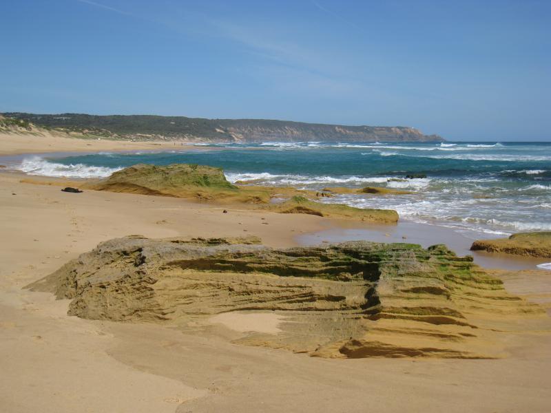 Cape Schanck - Gunnamatta Beach, section at very end of Truemans Road: View south-east along beach towards Cape Schanck