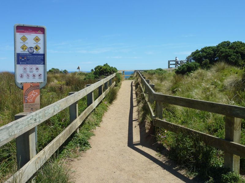 Cape Woolamai - The Colonnades, Woolamai Surf Beach, The Boulevard: View along path from The Boulevard towards beach