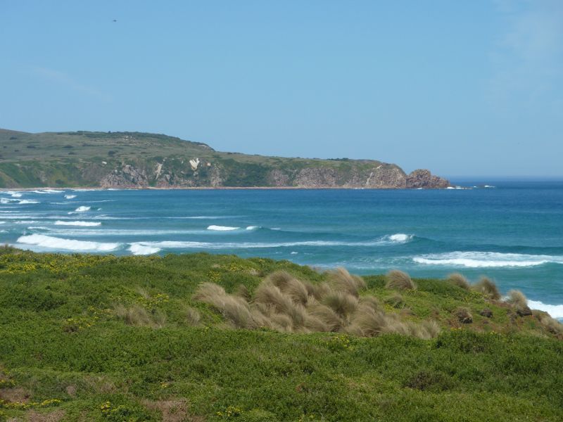 Cape Woolamai - The Colonnades, Woolamai Surf Beach, The Boulevard: View from top of cliffs towards The Pinnacles