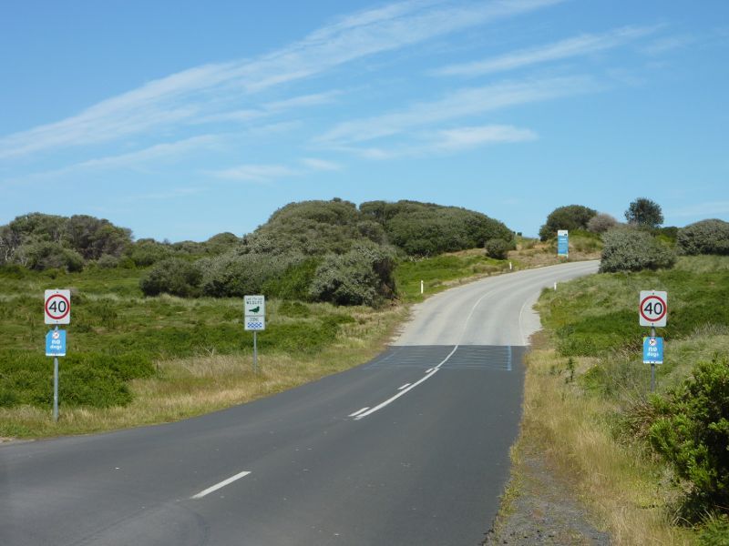 Cape Woolamai - Scenery along Woolamai Beach Road: View south along Woolamai Beach Rd at The Cranny