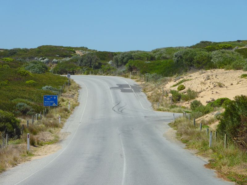 Cape Woolamai - Scenery along Woolamai Beach Road: View south-east along Woolamai Beach Rd towards turn-off to Anzacs Beach