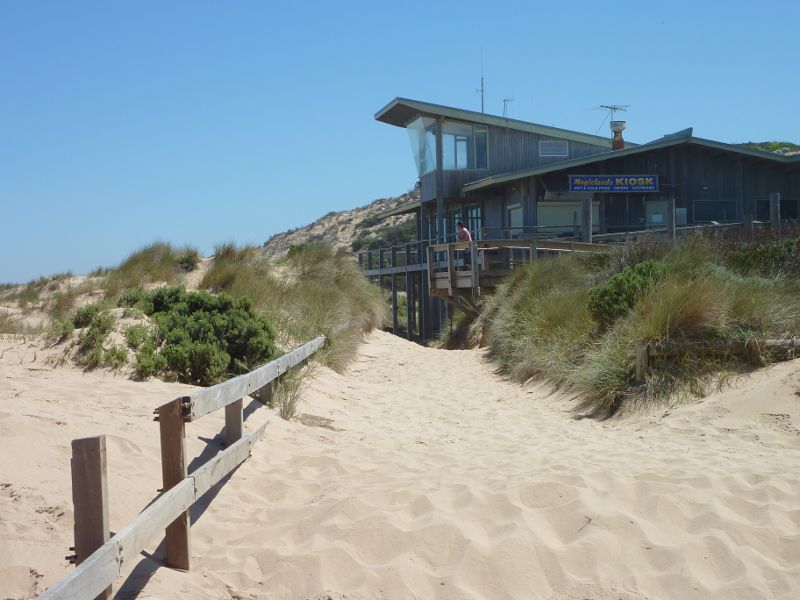 Cape Woolamai - Woolamai Surf Beach at surf lifesaving club, Woolamai Beach Road: View of surf lifesaving club from car park