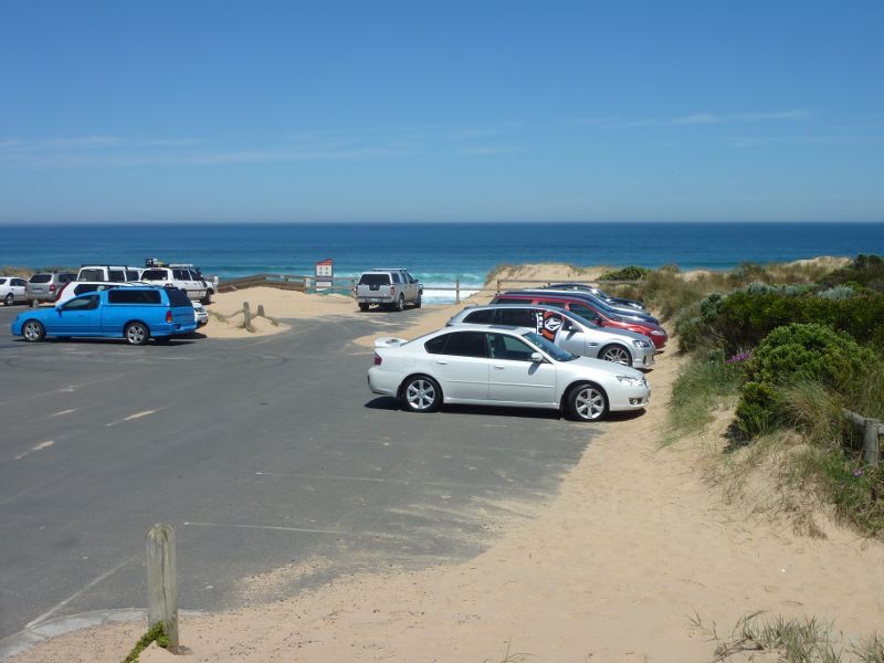 Cape Woolamai - Woolamai Surf Beach at surf lifesaving club, Woolamai Beach Road: Car park overlooking beach