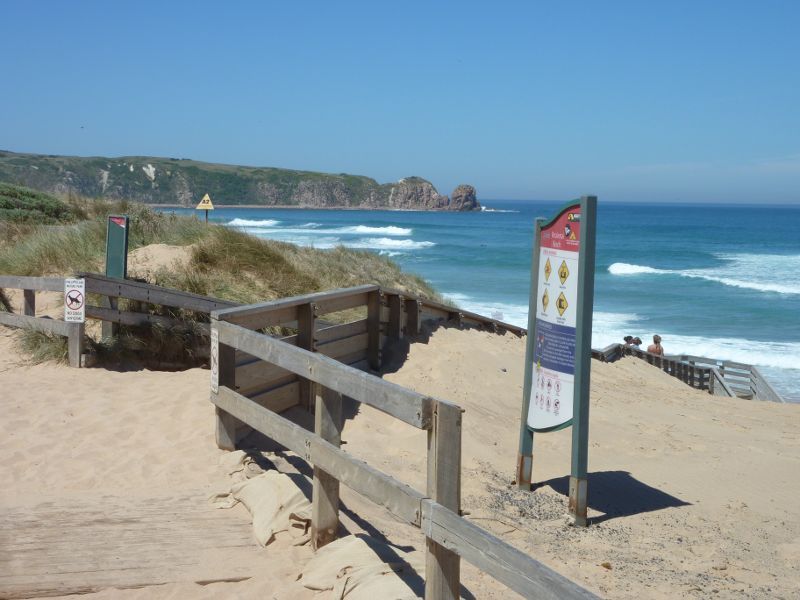 Cape Woolamai - Woolamai Surf Beach at surf lifesaving club, Woolamai Beach Road: Start of pathway from car park down to beach